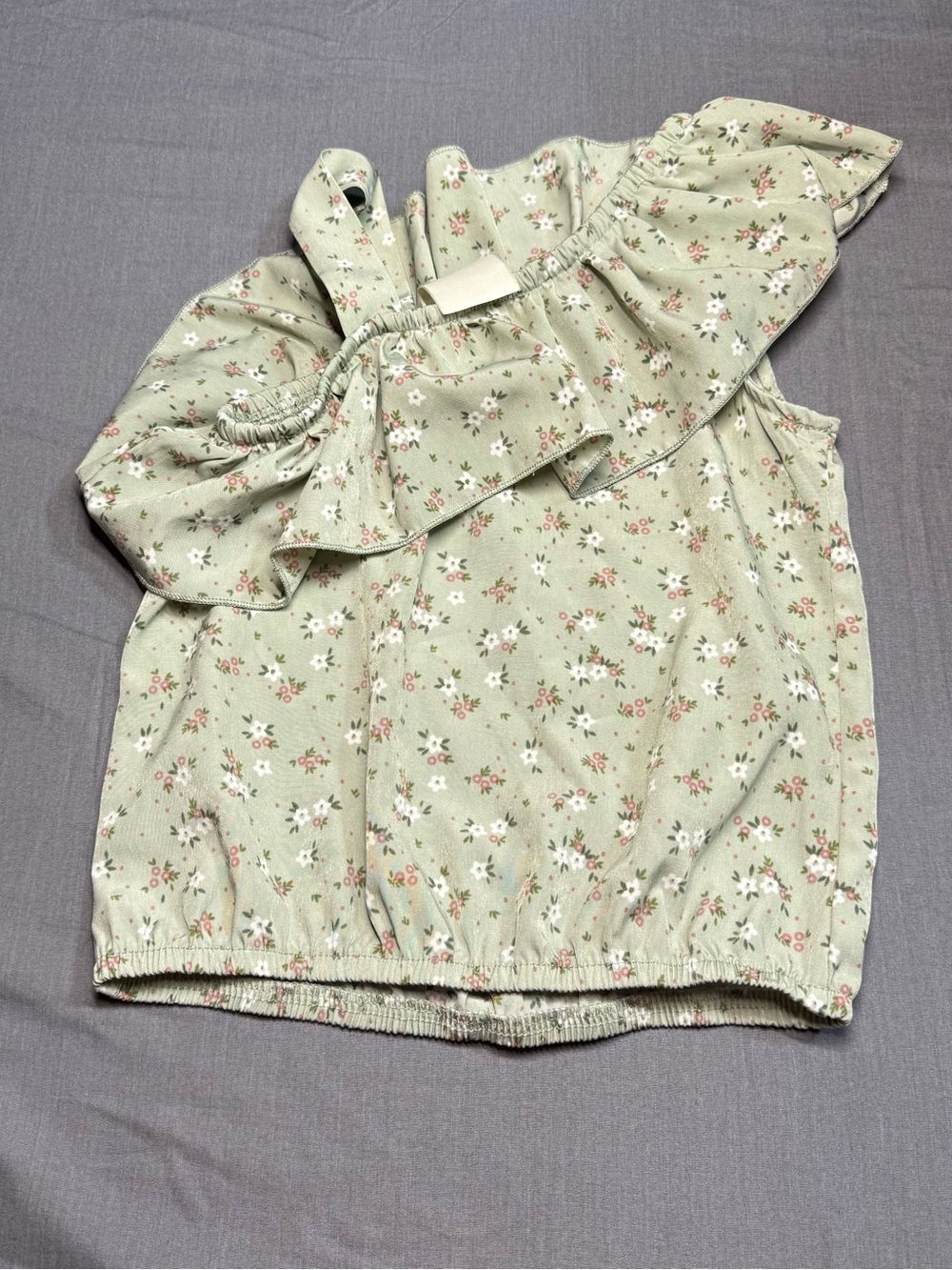 Girls One-Shoulder Ruffle Top in Sage Floral - Picture 2 of 4